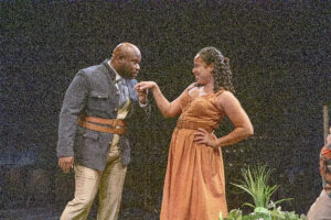 Akeem Davis as Benedick and Taysha Marie Canales as Margaret. Photo by Lee A. Butz.