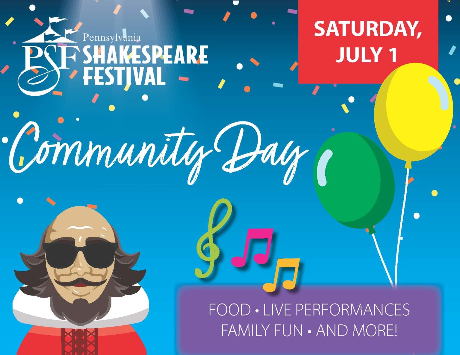 Community Day, July 1 Pennsylvania Shakespeare Festival